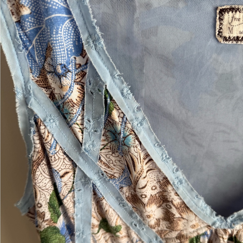 Free People Y2K Boho Floral Sleeveless Tunic Dress - Light Blue - Size Medium - Picture 8 of 16